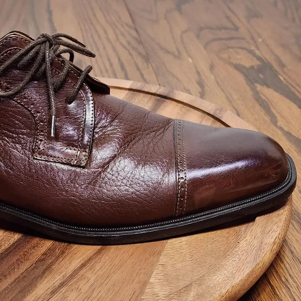 Johnston & Murphy Cellini Shoes Mens Size 10.5 M Brown Leather Cap Toe Italy
